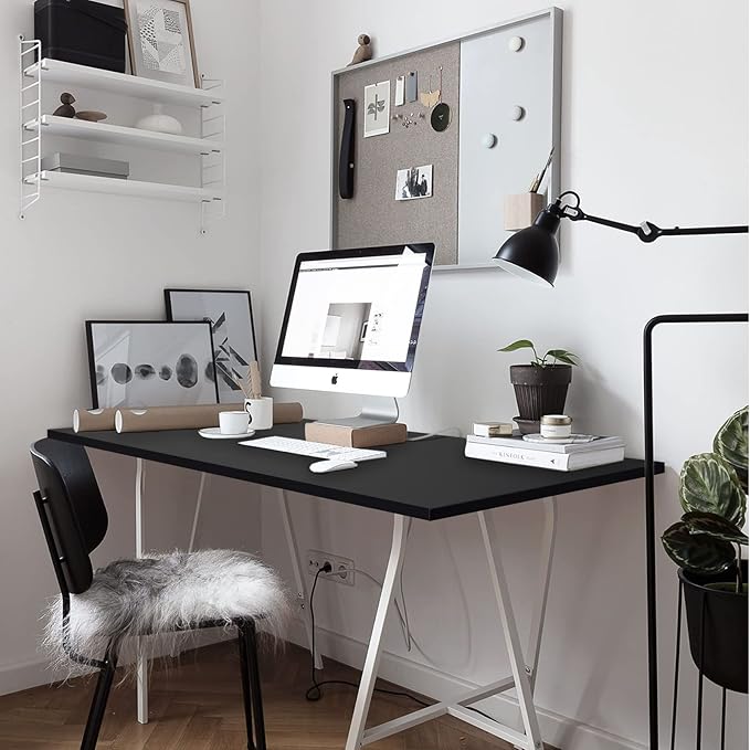 Kaboon Universal Table Top 27.5" D x 55" W, Solid One-Piece Wood Desktop, Universal Wood Countertop, Reversible Melamine Top, Double Desks, Laundry Folding Table, L-Desk, Black
