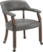 LEEMTORIG Large Dining Chairs with Casters and Arms, Rolling Dining Chairs with Wheels, Accent Wood Boss Caption's Chairs, 26" D x 25.2" W x 31.5" H, Cherry Legs & Dark Grey Fabric SY-1533-GY
