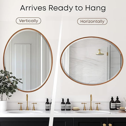 OVALCREST - Oval Wooden Beveled Wall Mirror for Home Decor, Bathroom, Vanity, Bedroom, Living Room, Hallway - London Style (Gold Spray) 31.1 x 41.1
