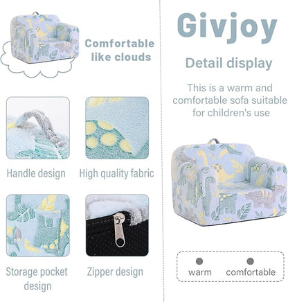 Toddler Chair Plush Kids Couch, Comfy Glow in The Dark Armchair with Removable and Washable Cover Carrying Handle Kids Sofa, Convertible Reading Chair Toddler Couch for Girls and Boys