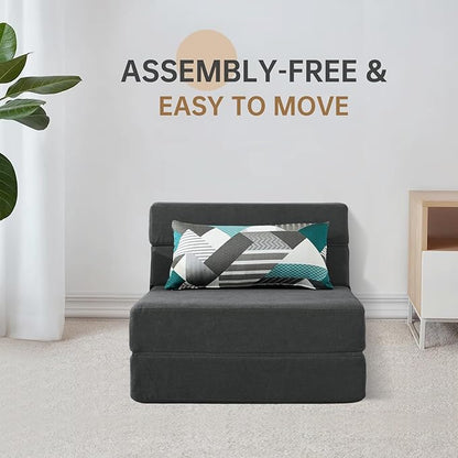 Folding Sofa Bed Single Size with Pillow Memory Foam Convertible Sleeper Chair Floor Couch Futon Lazy for Living Room/Home Office/Guest Beds/Apartment/Upstairs Loft,Dark Gray