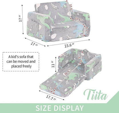Tiita Kids Sofa, 2-in-1 Kid Chair, Convertible Toddler Couch to Lounger, Flip Out Baby Sofar, Toddler Armrest Chair Bed, Folding Kids Play Sofa for Girl or Boy(Dark Grey Dinosaur)