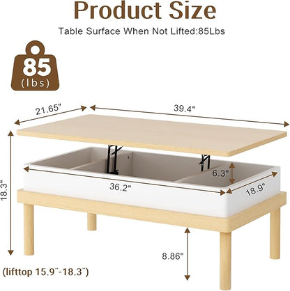 Shintenchi Coffee Table, Lift Top Coffee Table with Hidden Compartment, Rising Tabletop Dining Table, Lift Top Coffee Center Table for Living Room, Office, Home (Oak)