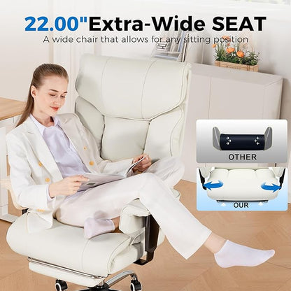 GTRACING Big and Tall Gaming Chair 400lbs Heavy Duty Office Chair with Foot Rest & Ergonomic Pocket Spring Cushion, High Back Lumbar Support for Lower Back Pain Relief, Beige
