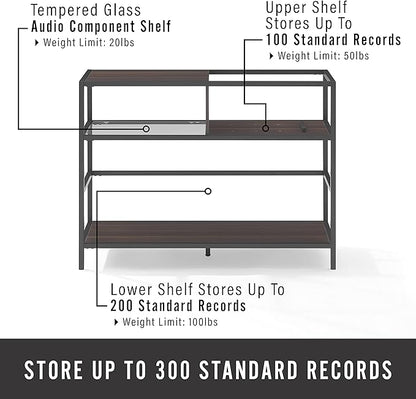 Crosley Furniture Provo Console Record Player Stand with Storage for Vinyl Records, Matte Black/Brown