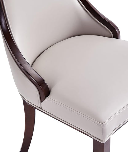 Manhattan Comfort Grand Avenue Faux Leather Dining Chairs, Parsons Accent Furniture with Padded Wingback Seat and Solid Beech Wood Frame, Set of 2, Light Grey