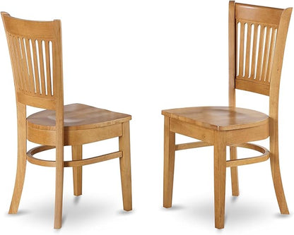 East West Furniture ESVA3-OAK-W 3 Piece Modern Dining Table Set Contains a Round Wooden Table with Pedestal and 2 Kitchen Dining Chairs, 30x30 Inch, Oak