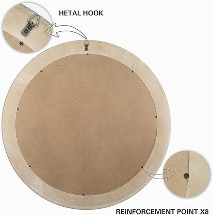 32 Inches Farmhouse Round Wood Mirrors for Wall Decor, Rustic Decorative Circle Mirror for Bathroom, Living Room, Foyer, Entryway