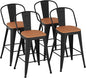 Outdoor Metal Bar Stools Set of 4,26 inch Barstools Counter Height Bar Stool with High Back Farmhouse Kitchen Dining Chairs Bar Funiture for Outside