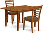 East West Furniture MILA3-SBR-C 3 Piece Dining Room Table Set Contains a Rectangle Kitchen Table with Butterfly Leaf and 2 Linen Fabric Upholstered Chairs, 36x54 Inch, Saddle Brown