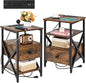Nightstand Set of 2 with Charging Station and USB Ports, End Table Set of 2 with Outlets, Bedside Table End Tables with Drawer, Small Night Stand for Bedroom, Side Table, Living Room, Brown