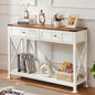 HOMBAZAAR Entryway Table,Rustic Console Table with 2 Drawers, Industrial Console Tables with Storage for Entryway, Hallway, Living Room,White,47 Inch