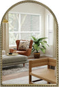 Antique Gold 24"x36" Arched Wall Mirror with Metal Beaded Frame - Decorative Accent Wall Mirror for Bathroom, Bedroom, Living Room, Entryway