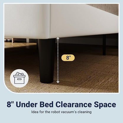 Allewie Full Size Platform Bed Frame with Velvet Upholstered Wingback Headboard, No Box Spring Needed, Under Bed Storage Space, Strong Wooden Slats, Modern Mattress Foundation, Easy Assembly, White