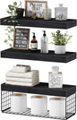 QEEIG Bathroom Shelves Over Toilet - Wall Mounted Floating Shelves Toilet Paper Storage Small Farmhouse Decor Shelf 16 inch Set of 3, Black (019-B3)