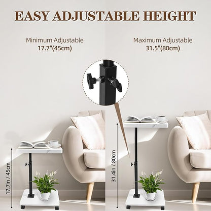 C Table Side Table End Table Adjustable Height，C Shaped End for Couch，Snack Tables,360°Swivel TV Tray Sofa Table， For Small Spaces，Side Tables living room and bedroom for Sofa, Bed,Chair(White)