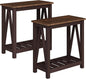 ChooChoo Farmhouse End Table, Rustic Vintage Narrow End Side Table with Storage Shelf for Small Spaces, Nightstand Sofa Table for Living Room, Bedroom Espresso 2 Pack