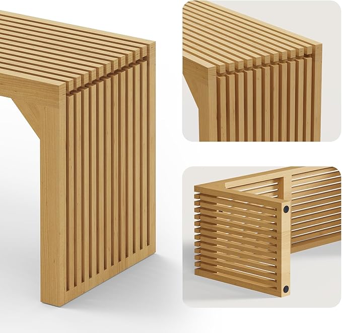 ROOMTEC 35" Dining Bench, Indoor Wood Bench for Entryway,Living Room,Kitchen and Bedroom (Nature, Long Bench)
