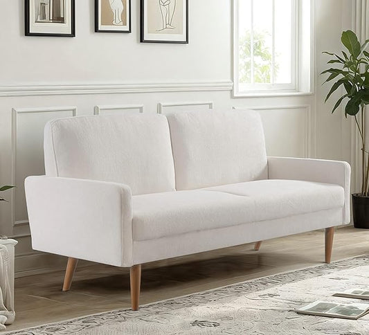 Kent Velvet Sofa, European Style with Sleek Design, Modern & Vintage Flair, Upholstered 3 Seater Couch, Chic Living Room Furniture Seating for Home, Apartment or Office, Ivory