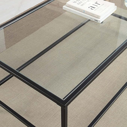CAWS 22" W Black End Table, Tempered Glass Rectangle Side Table, Night Stand, Modern Minimalist Table, 21.97"L x 18"W x 22"H