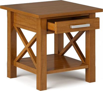 SIMPLIHOME Kitchener SOLID WOOD 21 inch Wide Square Contemporary End Side Table in Light Golden Brown for the Living Room and Bedroom