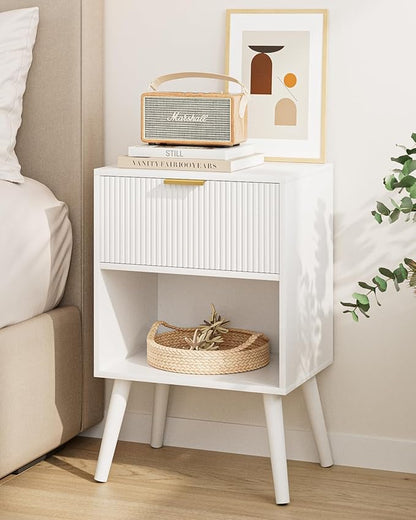 Nightstand, Small Side Table, Bedside Table with Drawer, Modern Night Stand, End Table for Bedroom, Living Room (White Stripe)