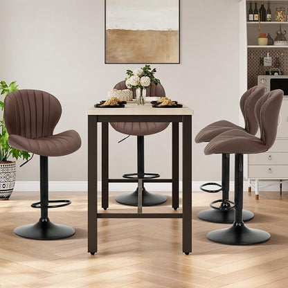 COLAMY Bar Stools Set of 2, Modern Swivel Bar Chairs, Adjustable Faux Leather Upholstered Barstools Counter Height with High Backrest for Bar, Kitchen Island, Dining Room, Brown