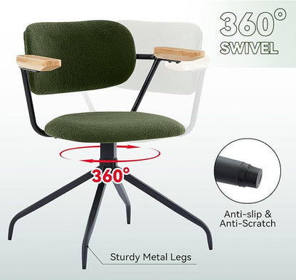 Modern Swivel Dining Chairs Set of 2 with Arms,Upholstered Comfortable Dining Room Chairs, Wooden Armrests & Sturdy Metal Frame, Stylish Kitchen & Dining Table Chairs for Modern Décor