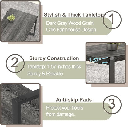 FOLUBAN Coffee Table, Modern Industrial Wood and Metal Center Table, Rectangle Cocktail Tea Table for Living Room, Dark Gray, 44 Inch