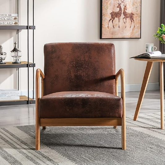 Container Furniture Direct Classic Comfortable Reading Small Modern Boho Microfiber Upholstered Lounge Armchair for Living Room, Reading, Bedroom, Office, and Small Spaces in Brown