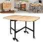 Multifunction Table Drop Leaf Dining Table - 47" Solid Wooden Foldable Kitchen Table with 6 Wheels (Natural)