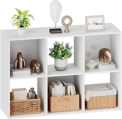 Sweetcrispy 6 Cube Storage Organizer - Open Cube Bookshelf with 3 Removable Back Panels, Display Storage Bookcase for Living Room, Bedroom, Entrance Hall, Home Office，36" L×11.6" W×24" H, White