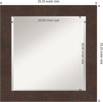 Amanti Art Brown Wall Mirror 25x25 Wildwood Brown Square Bathroom Mirror for Wall Decor Living Room, Medium Rustic Farmhouse Frame, Hangs Horizonally and Vertically, Bathroom Decor, Beveled Edge