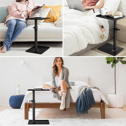 Sofa Armrest Tray Table for Couch - 360° Swivel Height Adjustable End for Small Spaces, Snack Side Table for Bed or Chair with Phone & Tablet Slot (Black,Standard)