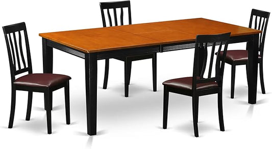 East West Furniture QUAN5-BCH-LC 5 Piece Dining Set Includes a Rectangle Dining Room Table with Butterfly Leaf and 4 Faux Leather Upholstered Chairs, 40x78 Inch, Black & Cherry