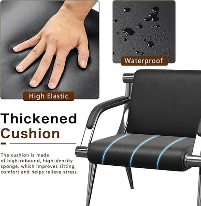 wonline 2Pcs Waiting Room Chair with Armrest Black PU Leather Office Furniture, Office Guest Seating Lobby Conference Reception Chairs for Airport Clinic Hospital Bank Salon Barber(Black)