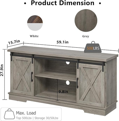 IDEALHOUSE Farmhouse Tv Stand for 65 Inches TVs, Entertainment Center with Storage and Sliding Barn Doors, Adjustable Shelf Modern Media TV Console TV Stand Table for Living Room, Bedroom, Grey