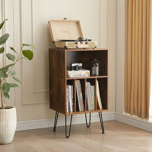 Record Player Stand with Vinyl Storage, Vinyl Record Storage Cabinet Holds Up to 150 Albums, End Table for Record Player, Turntable Stand with Record Storage for Living Room, Brown