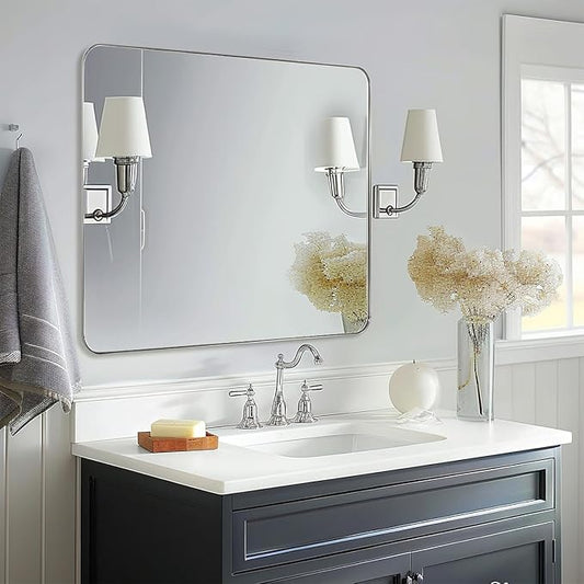 ANDY STAR Brushed Nickel Mirrors for Bathroom Sink, 30x30 Inch Bathroom Vanity Mirror with Square Metal Frame-Modern Clean Design with Superior Stainless Steel Frame