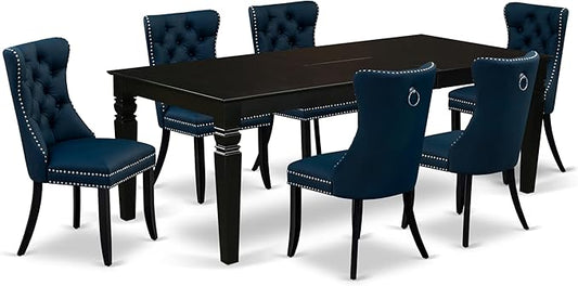 East West Furniture LGDA7-BLK-29 7 Piece Dining Set Consists of a Rectangle Kitchen Table with Butterfly Leaf and 6 Polyester Fabric Upholstered Chairs, 42x84 Inch, Black