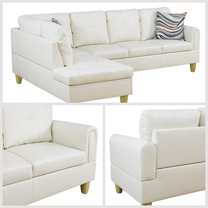 L Shaped Couch Sectional Couches with Chaise, 3 Pieces Modular Convertible Sofa for Living Room Furniture Sets and Small Apartment Faux Leather, White