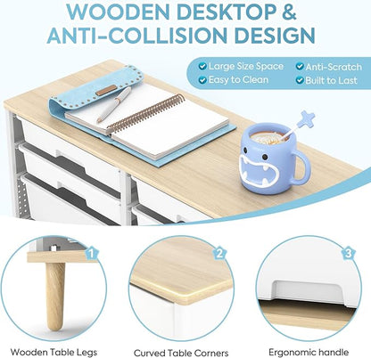 12-Drawer Storage Cabinet with Wooden Tabletop, Versatile Cube Storage Organizer Bin Storage for Home, Office, Playroom, Classroom & Craft Room Storage (White)