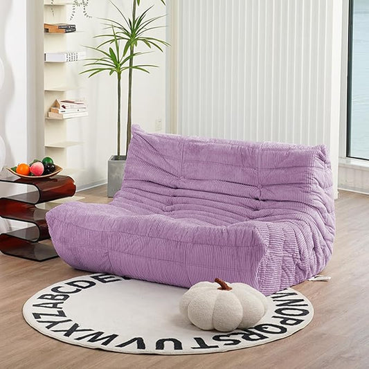 N&V Fireside Loveseat, Mid Century Armless Twin Size Floor Sofa, Soft Premium Corduroy Floor Lounge Chair, Foam Sofa Accent Chair for Living Room Bedroom and Office, Lavender, Full