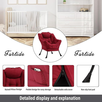 Lazy Chair with Ottoman, Modern Chair with Folding Footrest, Lounge Accent Chair, Comfortable Reading Chair (Burgundy)
