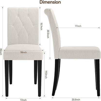 Upholstered Dining Chairs Set of 2, Modern Button Tufted Parsons Design with Solid Wood Legs, Soft Fabric Side Chairs Comfortable & Stylish, White