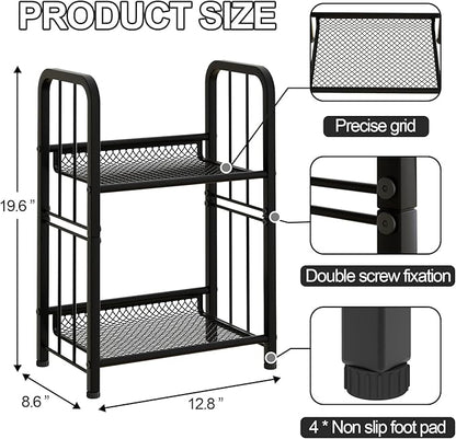 Bookshelf Storage Shelf Bookcase Freestanding Storage Stand for Living Room, Bedroom, Kitchen, Rust Resistance, Easy Assembly Free Combination Multi-Functional Organizer (2 Tiers, Black)