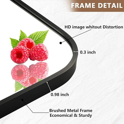 Matte Black Mirror, 48"x30" Rectangle Bathroom Mirror, Metal Frame Rectangle Corner Vanity Mirror, Wall Mounted Mirror for Modern, Living Room, Bedroom, Horizontal Or Vertical
