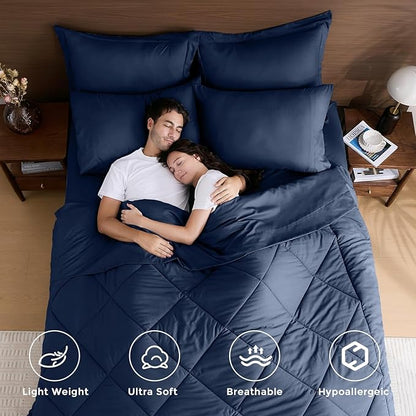 HEVUMYI Navy Blue Twin-XL Comforter Set - 5-Piece All Season Bed in a Bag Twin-XL, Ultra Soft Bedding Set with Comforter, Flat Sheet, Fitted Sheet, Pillowcases, Pillow Shams, Navy Blue
