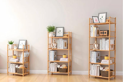 GOGOGO Bamboo Bookshelf -Tool-Free Assembly, Modular, Eco-Friendly Wooden Bookcase, Height Extendable(Natural, 11.8" H(3 Tier))