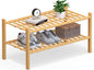 Haddockway Large 2 Tier Bamboo Shoe Rack Storage Organizer,Multifunctional Free Standing Stackable Shoe Shelf with Grid Panel for Closet,Hallway,Entryway,Small Space 27"x12"x14"(Natural, 2-Tier Large)
